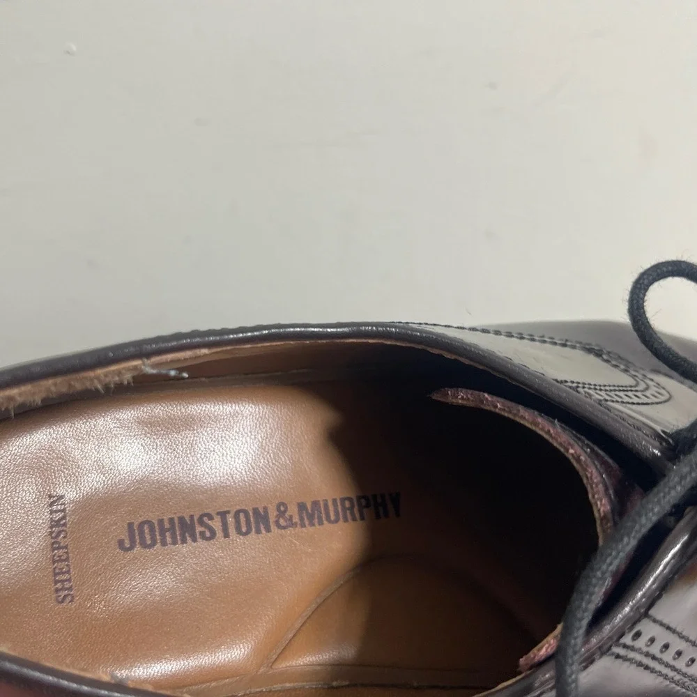 Johnston & Murphy Sheepskin Leather Oxford Dress Shoes‎ Men 8D Burgundy Cap Toe